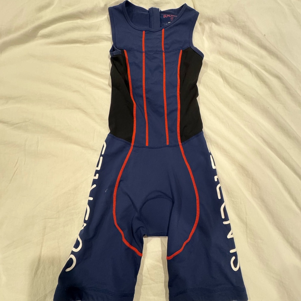 Sundried Blue and Black triathlon/cycling Suit with Red Accents
